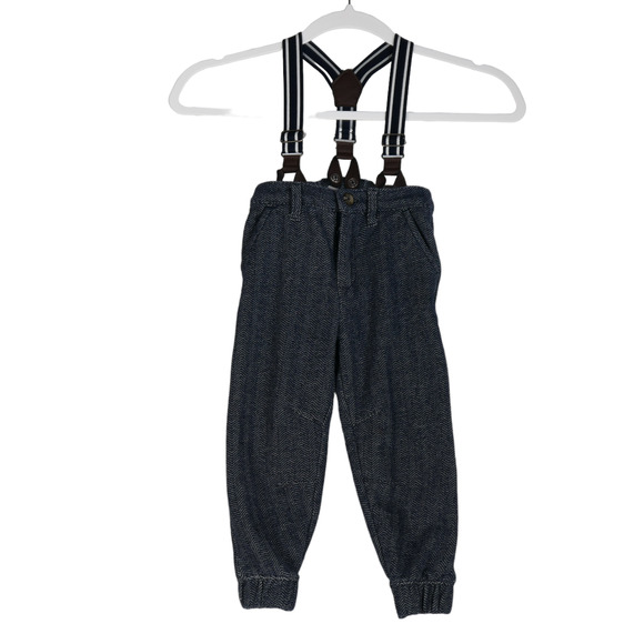 Joe Fresh Other - Joe Fresh Boys Size 3 Joggers Dress Pants with Suspenders Blue Herringbone